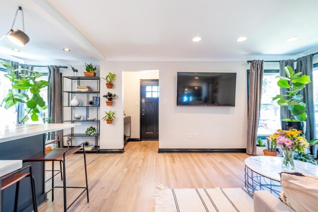 living room featuring light wood-type flooring