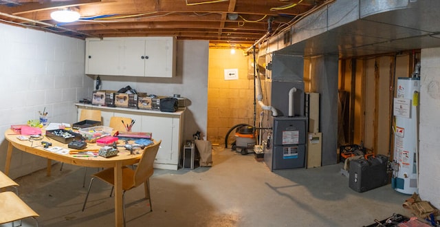 basement featuring gas water heater