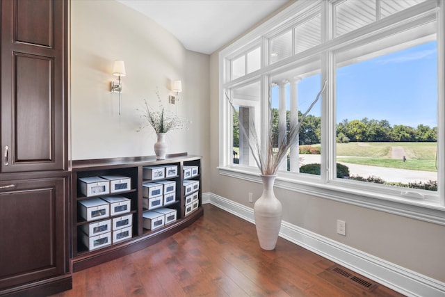 interior space with dark hardwood / wood-style flooring