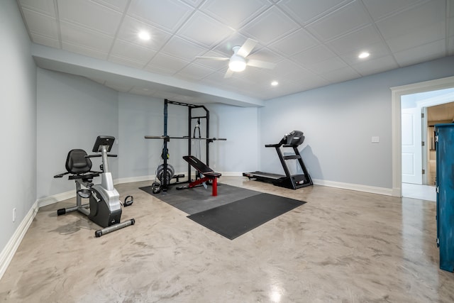 exercise area with ceiling fan