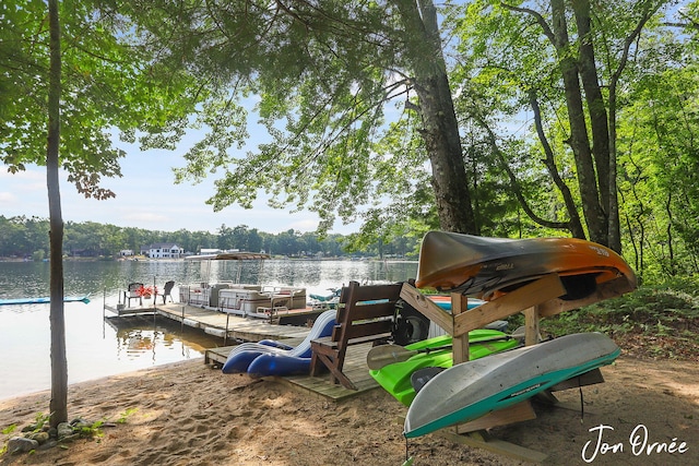 view of dock with a water view