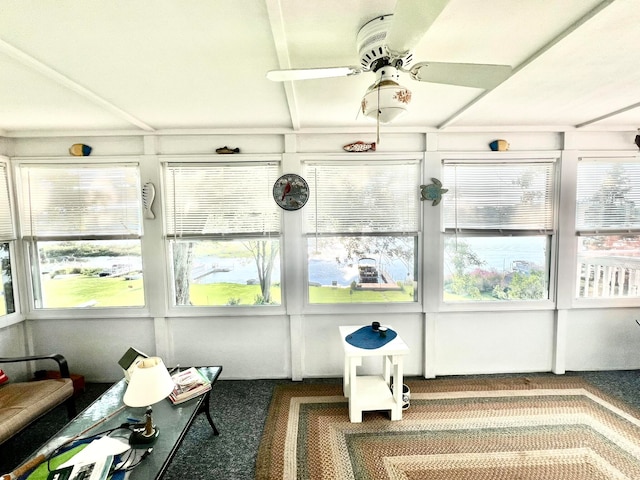 sunroom / solarium with ceiling fan and plenty of natural light