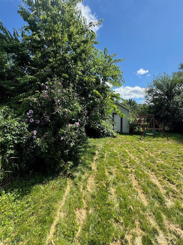 view of yard with a shed