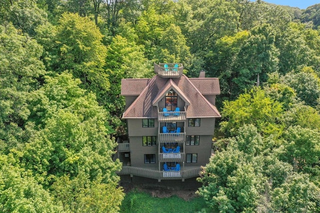 aerial view with a forest view