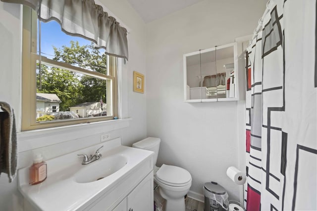 bathroom featuring hardwood / wood-style floors, vanity, and toilet