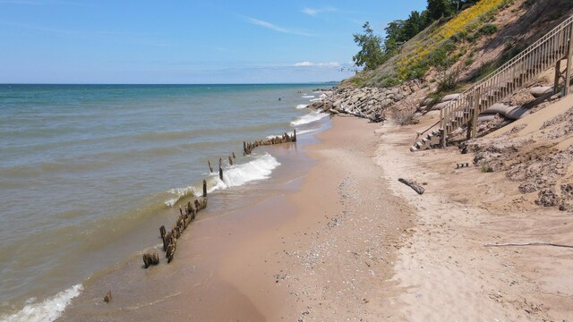 view of water feature featuring a beach view