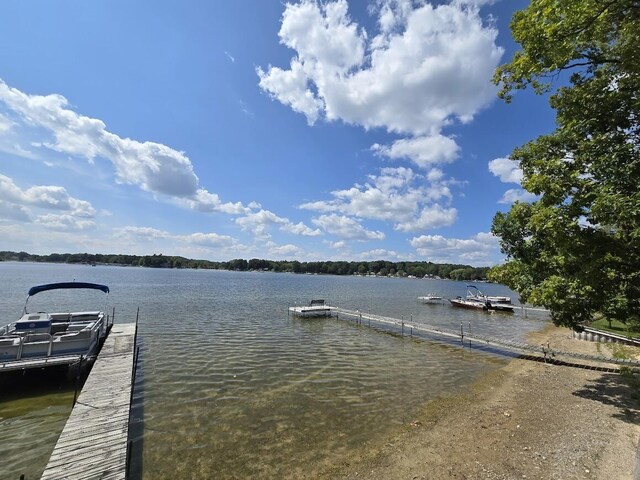 dock area with a water view