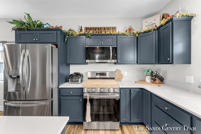 kitchen featuring stainless steel appliances and light hardwood / wood-style floors