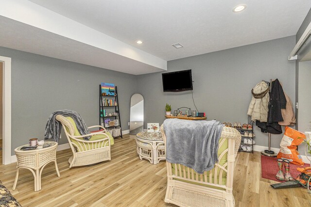 living room featuring light wood-type flooring