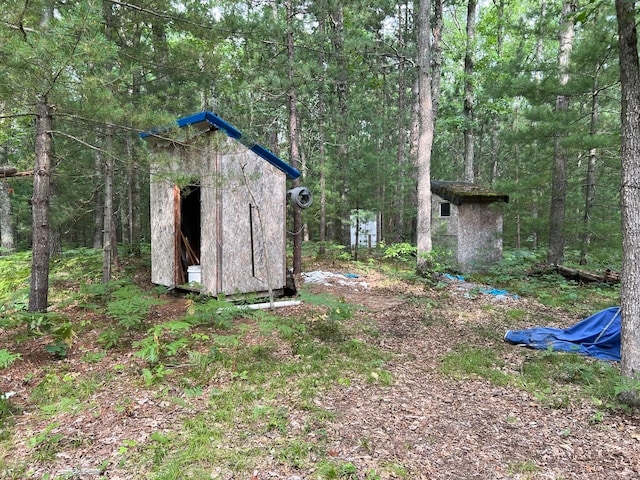 view of yard featuring a storage unit