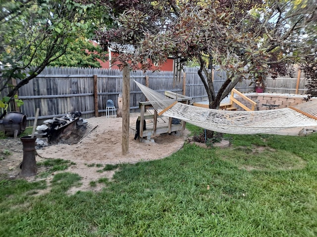 view of yard with a fenced backyard