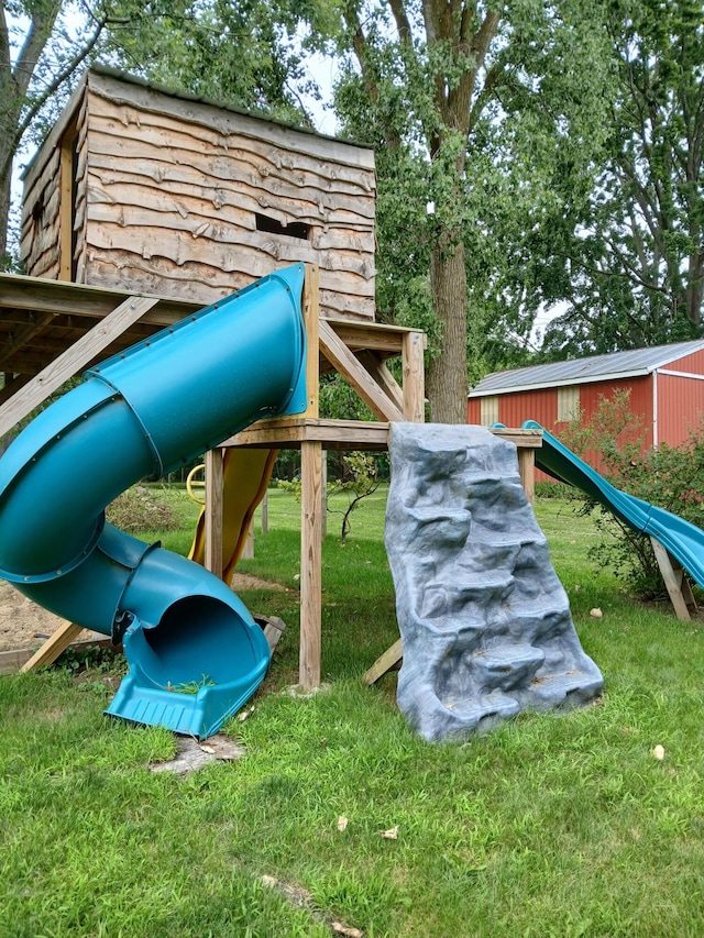 view of jungle gym with a yard