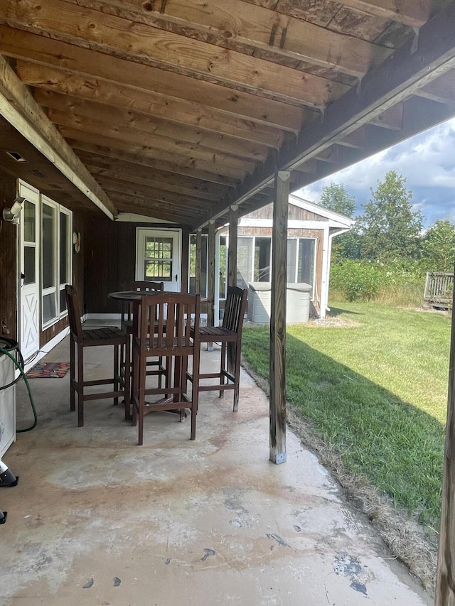 view of patio / terrace featuring an outdoor structure