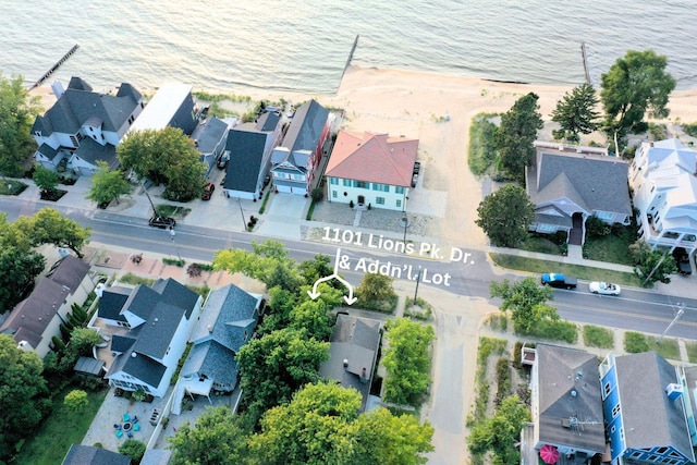 aerial view with a water view