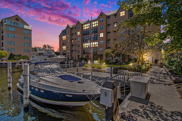 dock area with a water view