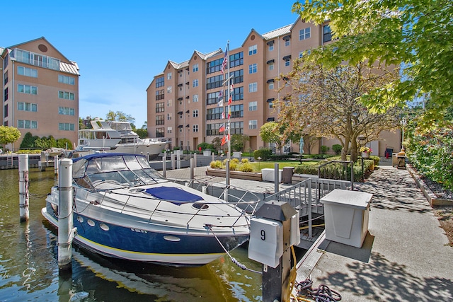 dock area featuring a water view