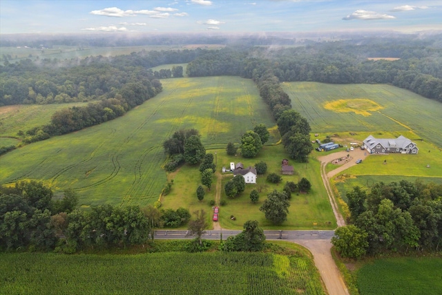 birds eye view of property with a rural view