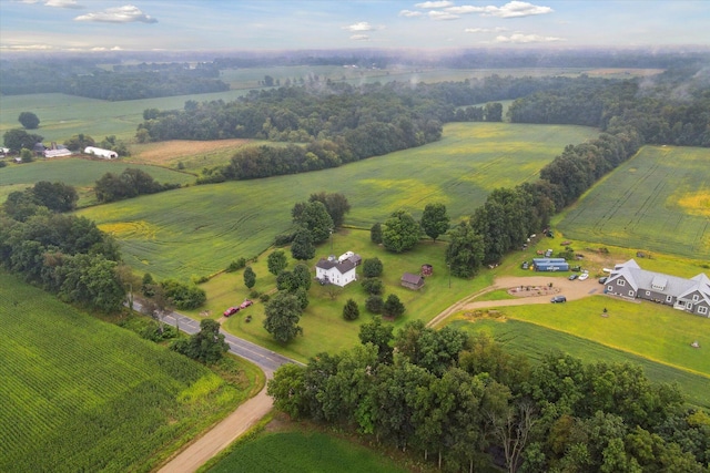 birds eye view of property with a rural view