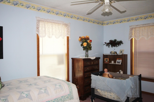 bedroom featuring ceiling fan