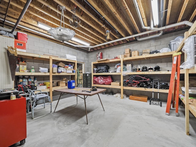 basement featuring a workshop area