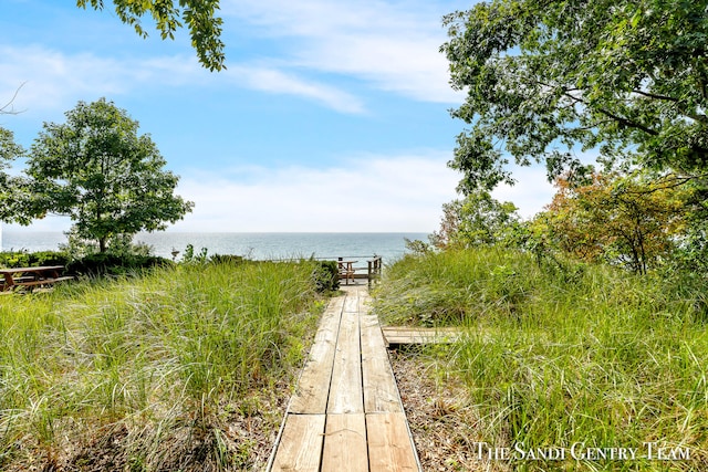 view of property's community with a water view