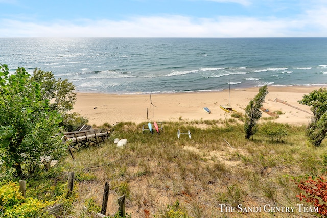 property view of water featuring a view of the beach