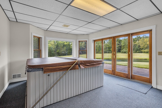 unfurnished sunroom with a drop ceiling and a healthy amount of sunlight