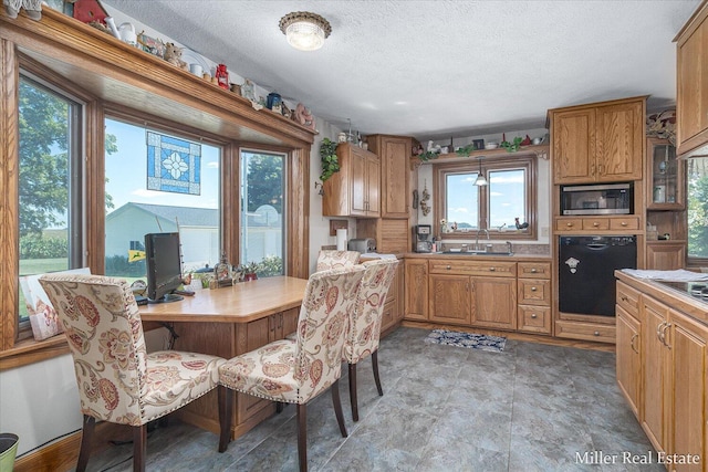 dining space featuring a textured ceiling