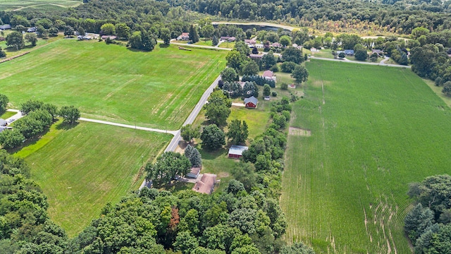 birds eye view of property featuring a rural view