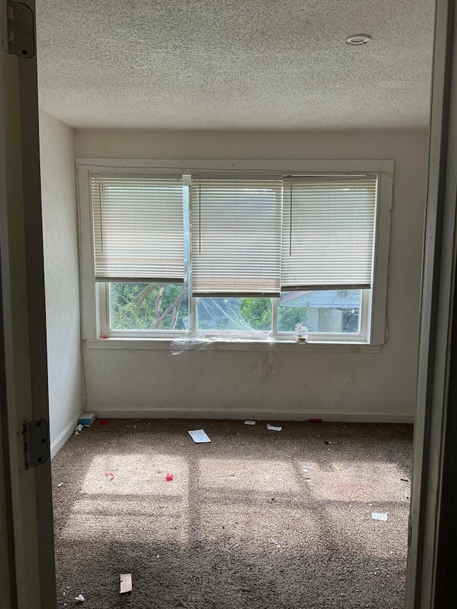 carpeted spare room featuring a textured ceiling