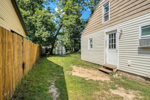 view of yard featuring a storage unit