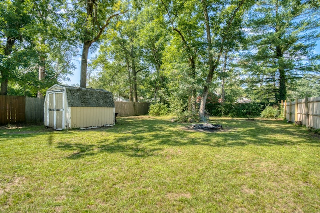 view of yard with a storage shed