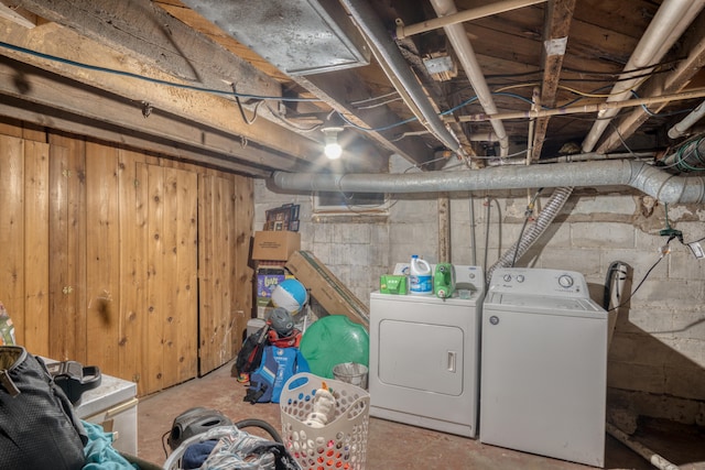 basement featuring washer and clothes dryer