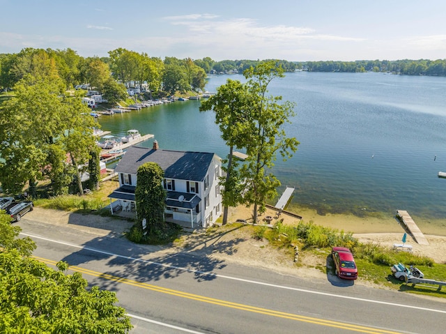 drone / aerial view featuring a water view