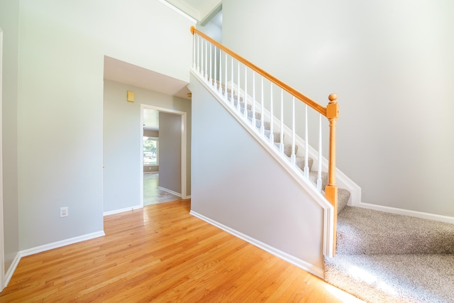 stairs featuring hardwood / wood-style flooring