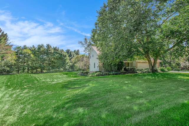 view of yard with a garage