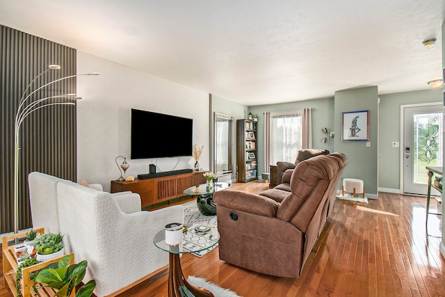 living room with hardwood / wood-style floors