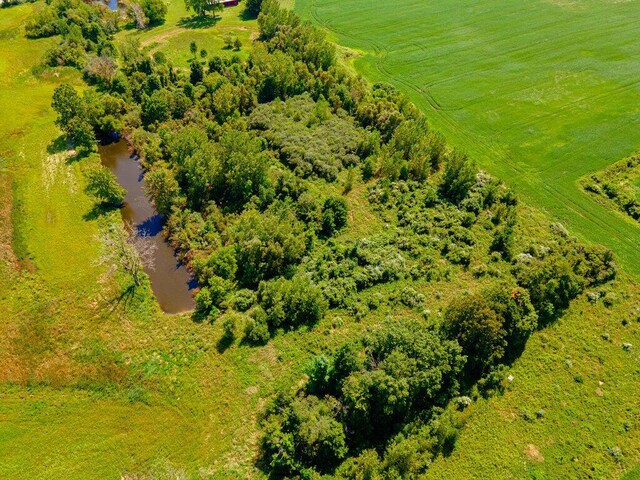 drone / aerial view with a rural view and a water view