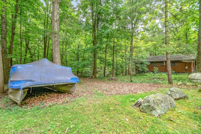 view of yard with a wooded view