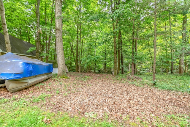 view of yard with a wooded view