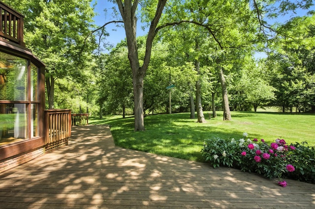 6710 Curtis Rd, Plymouth, MI 48170 - wooden terrace with a yard and view of scattered trees