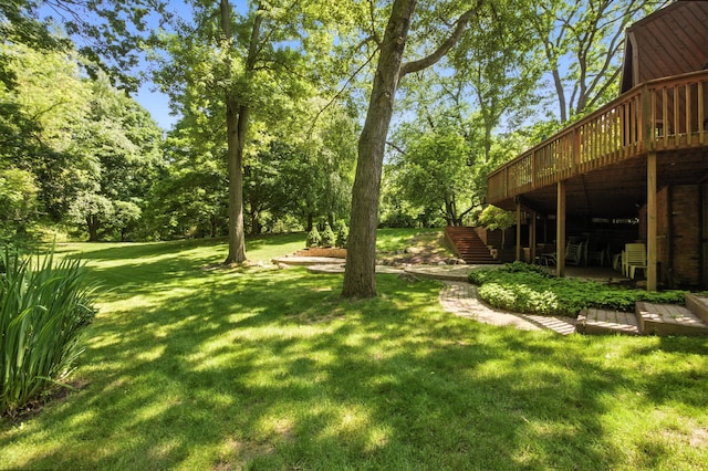 6710 Curtis Rd, Plymouth, MI 48170 - view of green lawn featuring a wooden deck