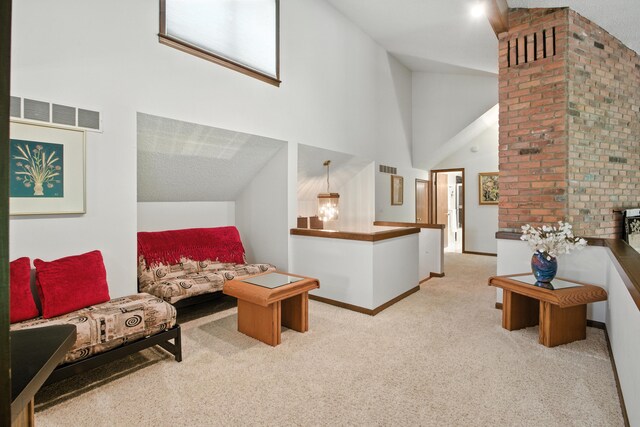 6710 Curtis Rd, Plymouth, MI 48170 - living area featuring carpet floors and high vaulted ceiling