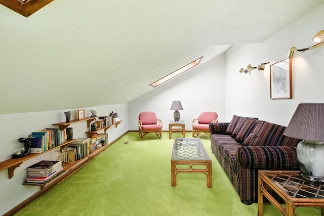 6710 Curtis Rd, Plymouth, MI 48170 - carpeted living area with a skylight, a textured ceiling, and lofted ceiling