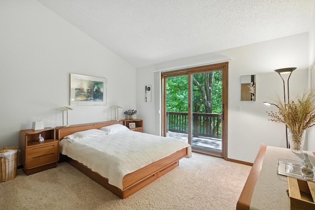 6710 Curtis Rd, Plymouth, MI 48170 - bedroom featuring access to exterior, light colored carpet, and vaulted ceiling