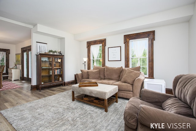 living room featuring baseboards and wood finished floors