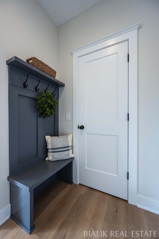 mudroom with hardwood / wood-style flooring