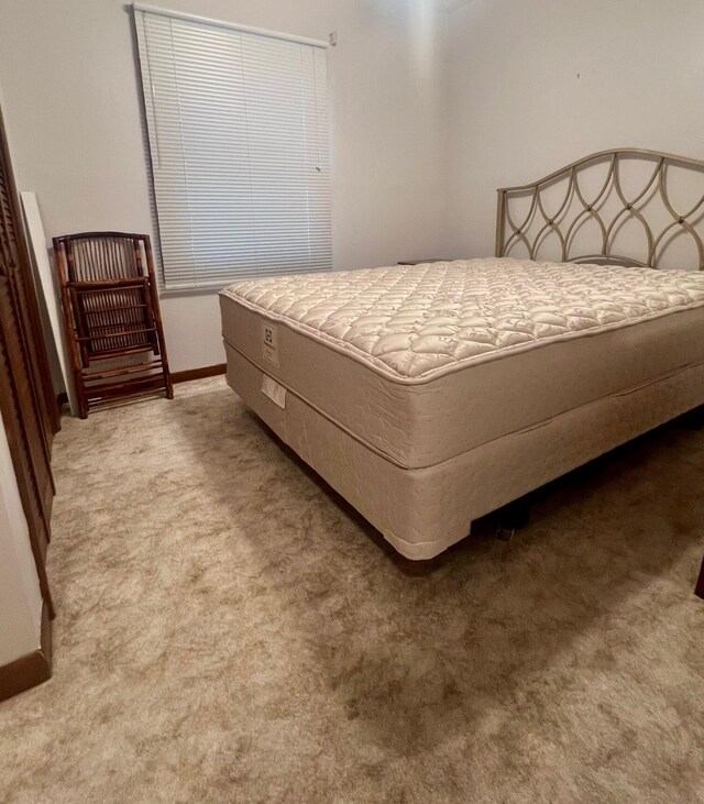 bedroom featuring light colored carpet