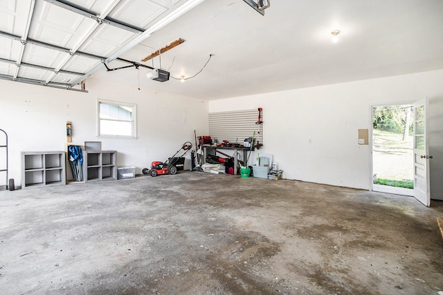 garage with a garage door opener