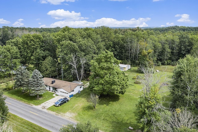 aerial view featuring a forest view